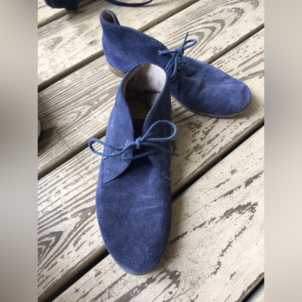 Blue suede desert boots